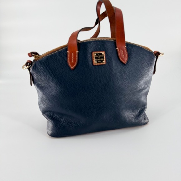 Dooney & Bourke Handbags - DOONEY & BOURKE Navy Blue Pebble Grain Leather Satchel Handbag Zip Top Tote